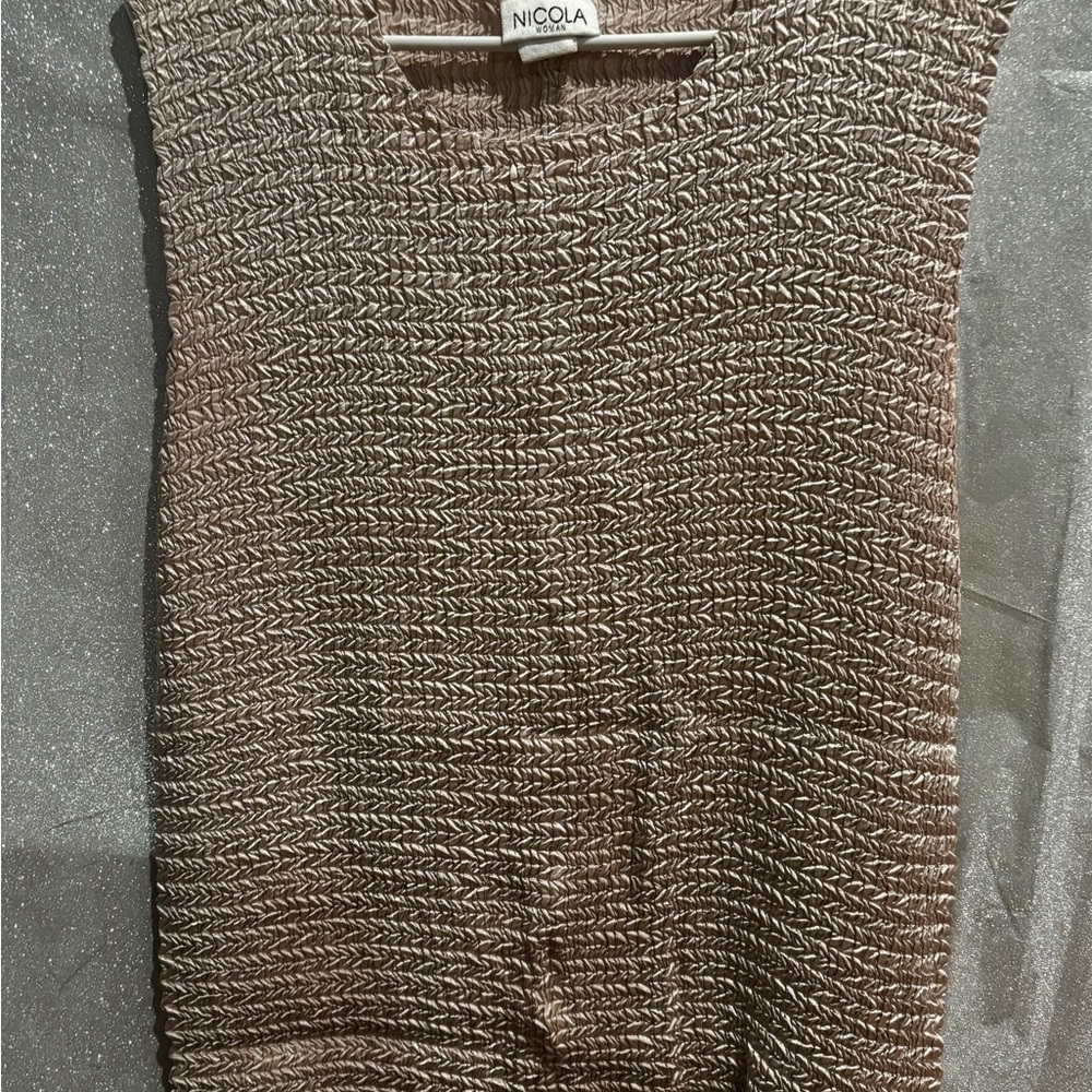 NICOLA Taupe Textured Crew Neck Sweater